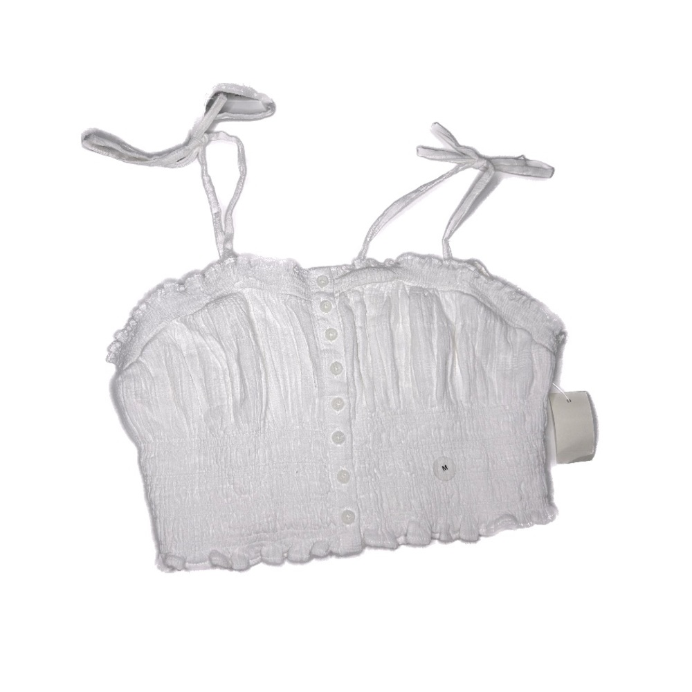 Aeropostale White  Smocked Button-Front Cropped Tie Tank
